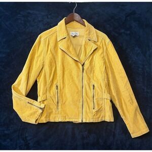 Vintage Corduroy Jacket Size‎ L Y2K Moto Blazer Coat Gold Zip Sleeve Chore